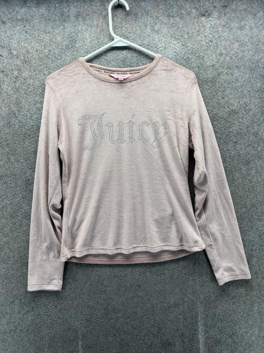 Juicy Couture Sleep Pajama Top Womens Medium Pink Velour Rhinestone Long Sleeve
